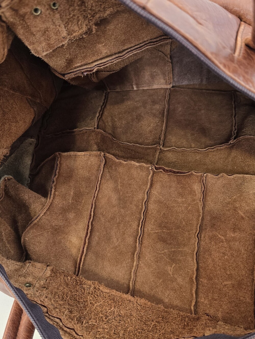 Vintage Made in Mexico Patchwork Distressed Finish Leather Duffle Weekender Bag - Picture 9 of 16